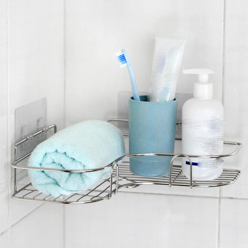 

Stainless Steel Bathroom Storage Rack Single Layer Corner Rack Kitchen Bedroom Storage and Finishing Rack Love Tripod