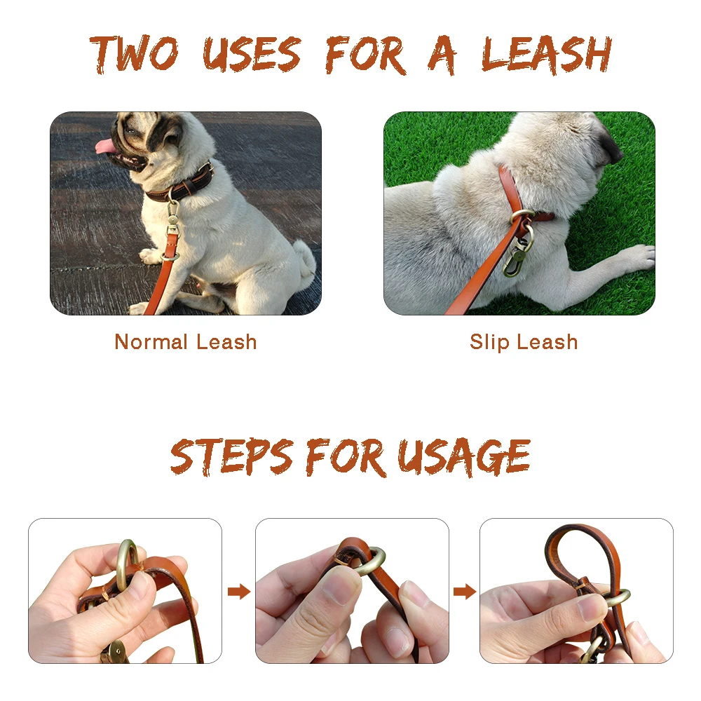 

Dog Leash Genuine Leather Pet Dog Leash Lead Collar Correa Perro Walking Running Leashes For Medium Large Dogs Hondenriem Brown