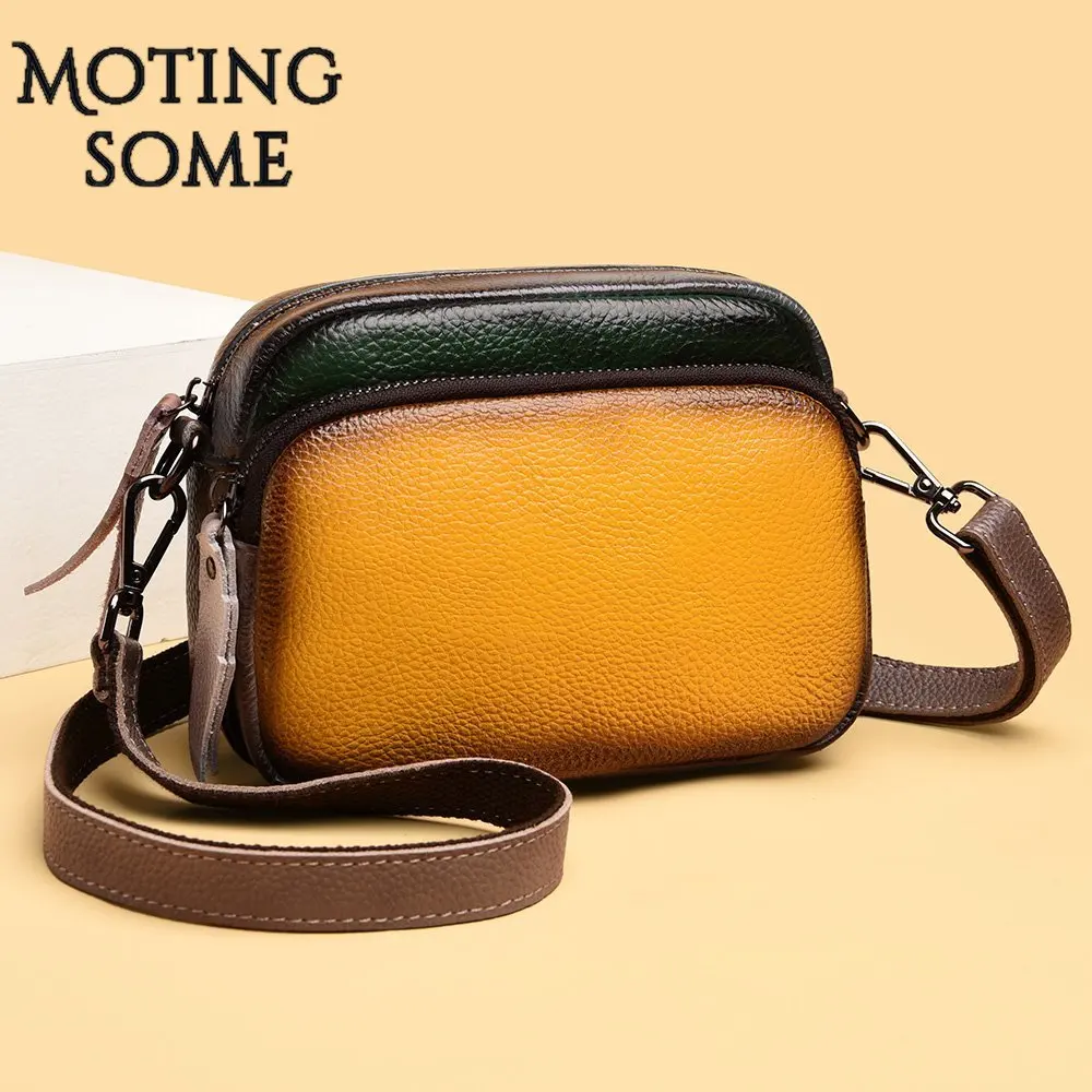 

Retro Style Women Shoulder Bag Genuine Leather Messenger Bag with Zipper 100% Natural Leather Panelled Flap Purses Pouch 2021