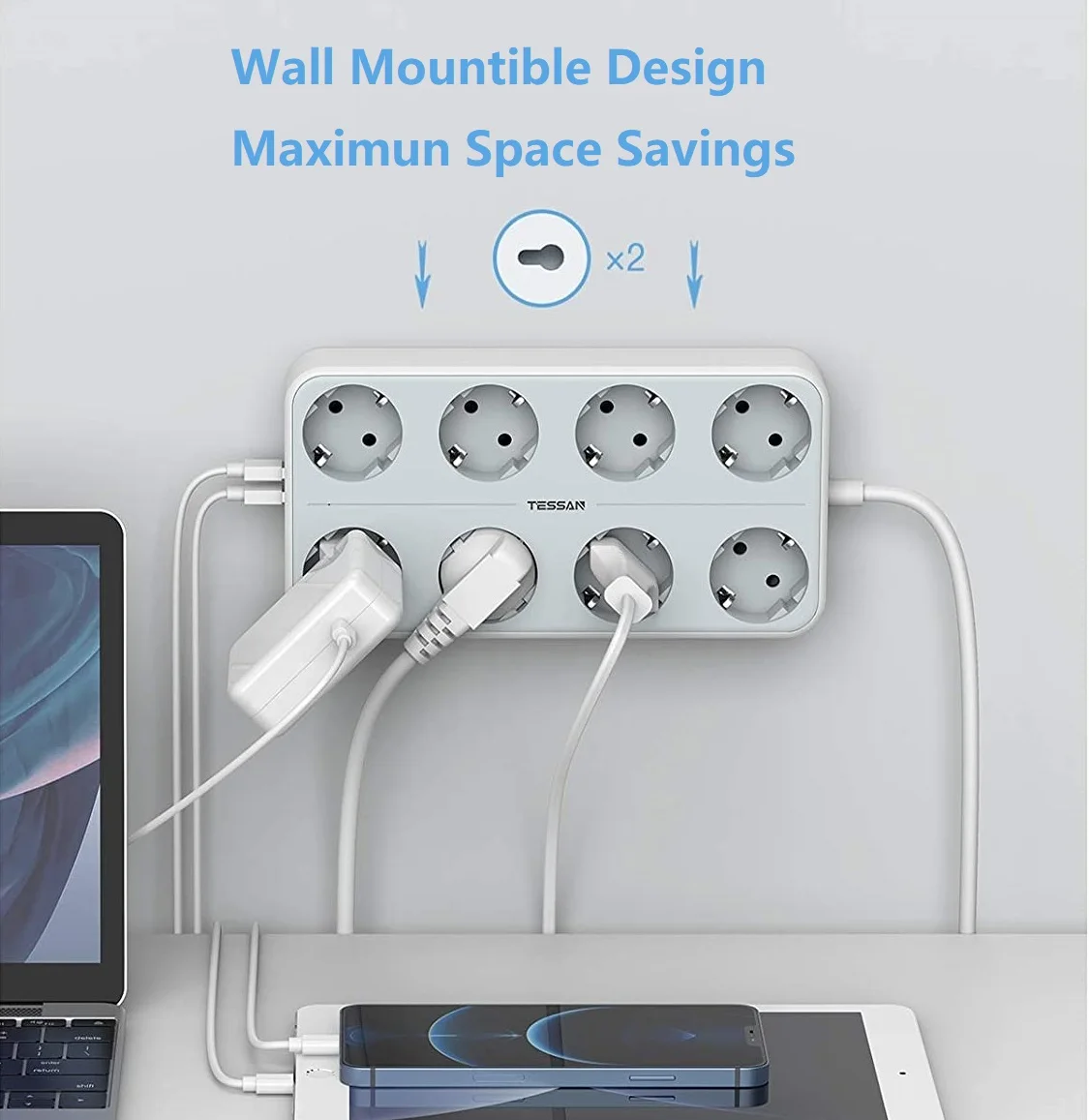 Удлинитель с USB адаптером монтажный удлинитель 8 розетками переменного тока и 3