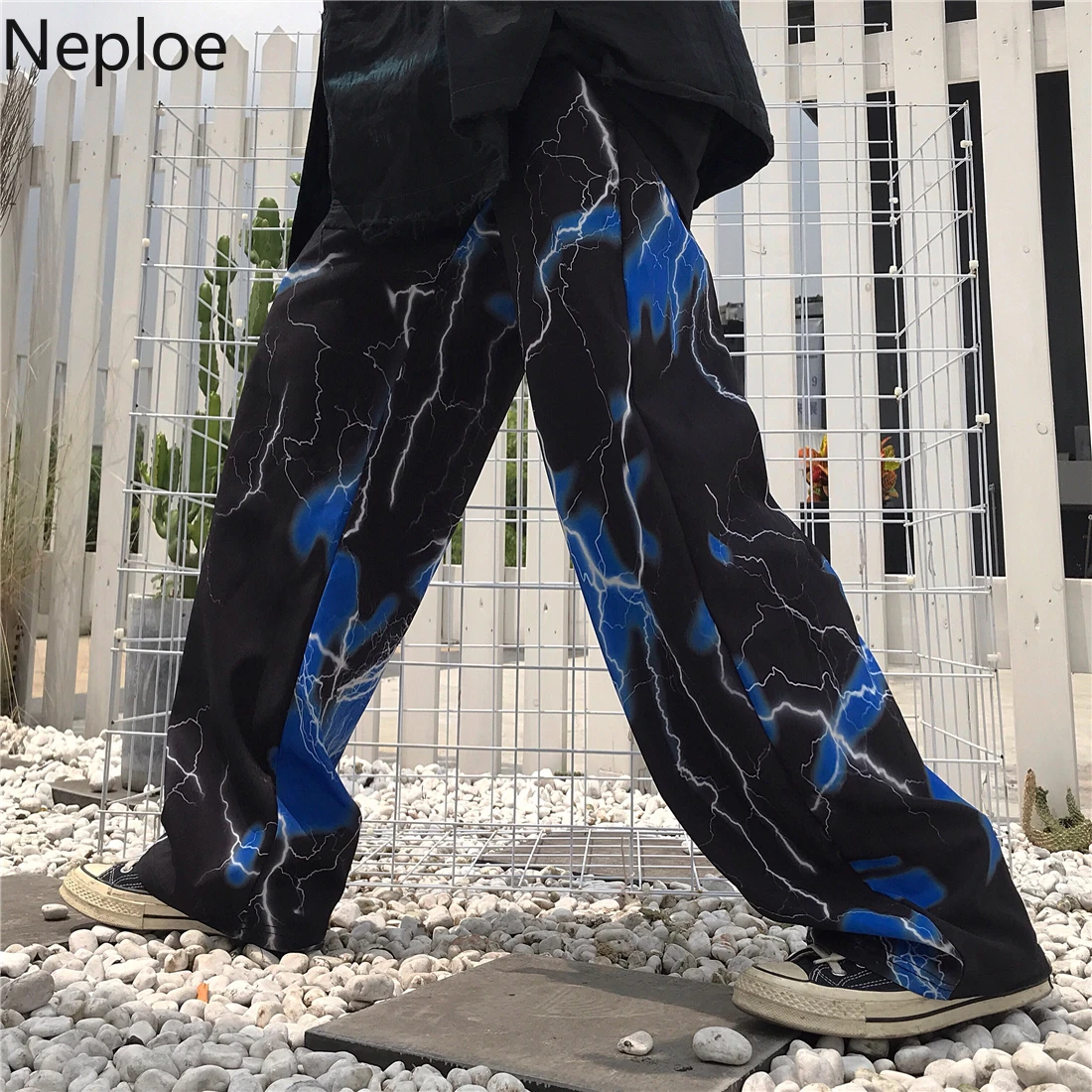 Neploe Harajuku высокие уличные черные ретро длинные брюки с принтом молнии свободные повседневные Прямые брюки женские мужские широкие брюки 54597