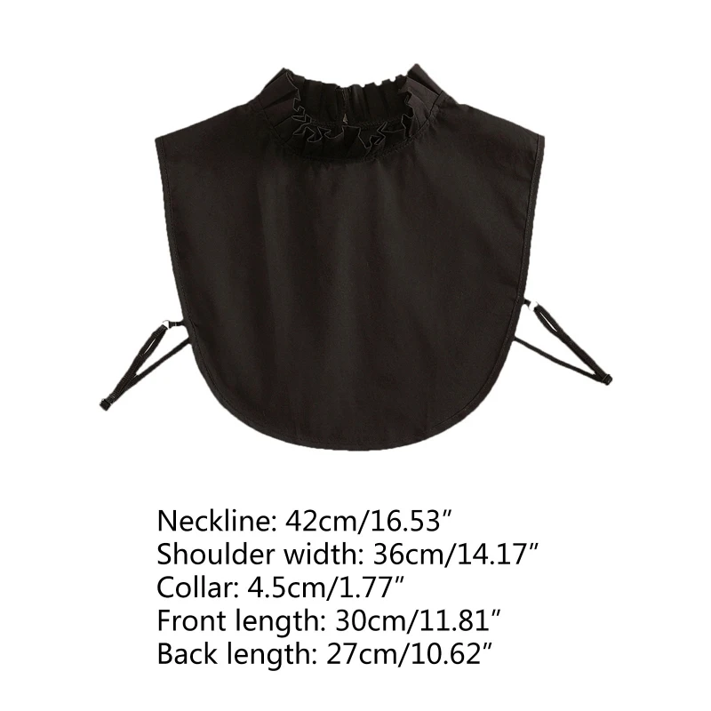 

Women Elegant Ruffled Half High Neck False Fake Collar Solid Color Keyhole Button Pullover Detachable Half Shirt Dickey