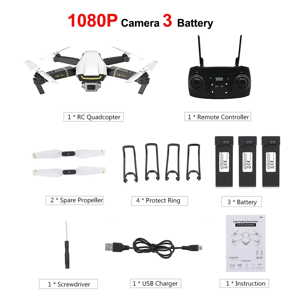 Мини-Дрон игрушки GW89 Радиоуправляемый Дрон с камерой 1080P Wifi FPV Gesture Фото Видео удержание высоты складной Радиоуправляемый квадрокоптер Дрон для детей - Color: 1080P White 3B