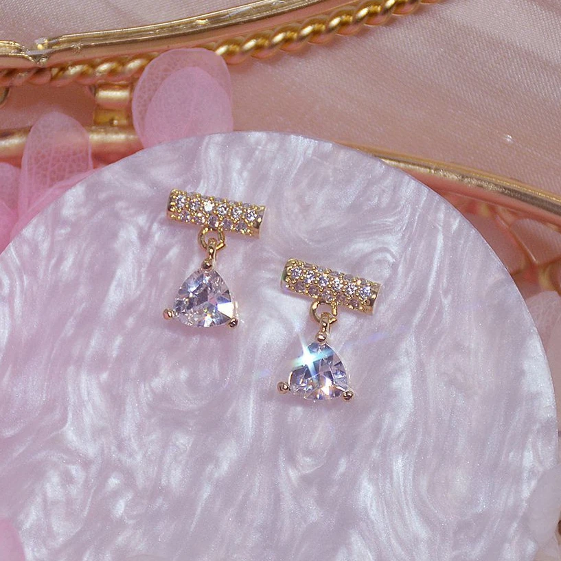

Cute Water Drop Bling Zircon Stone Stud Earrings 14K Gold Fashion Jewelry for Women Korean Trend Earrings 2021