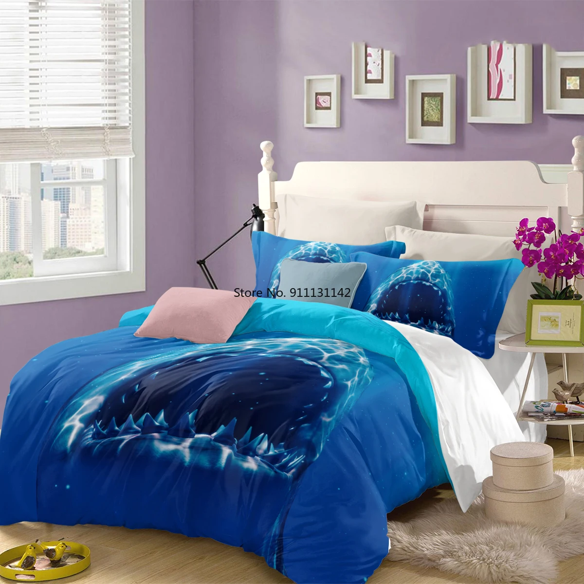Комплект постельного белья с 3d изображением синего океана акулы удобные одеяла и