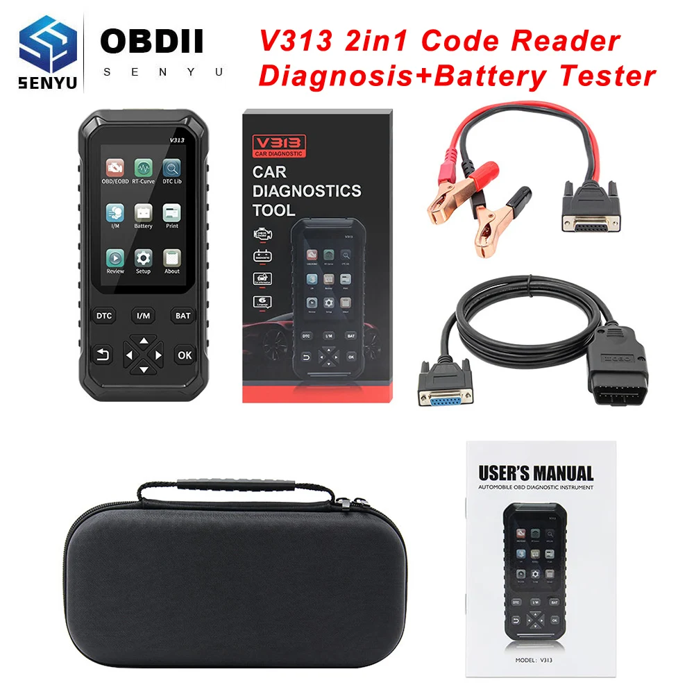 Считыватель кодов V313 сканер для автомобильного аккумулятора 12 В тестер 2 в 1 OBD OBD2