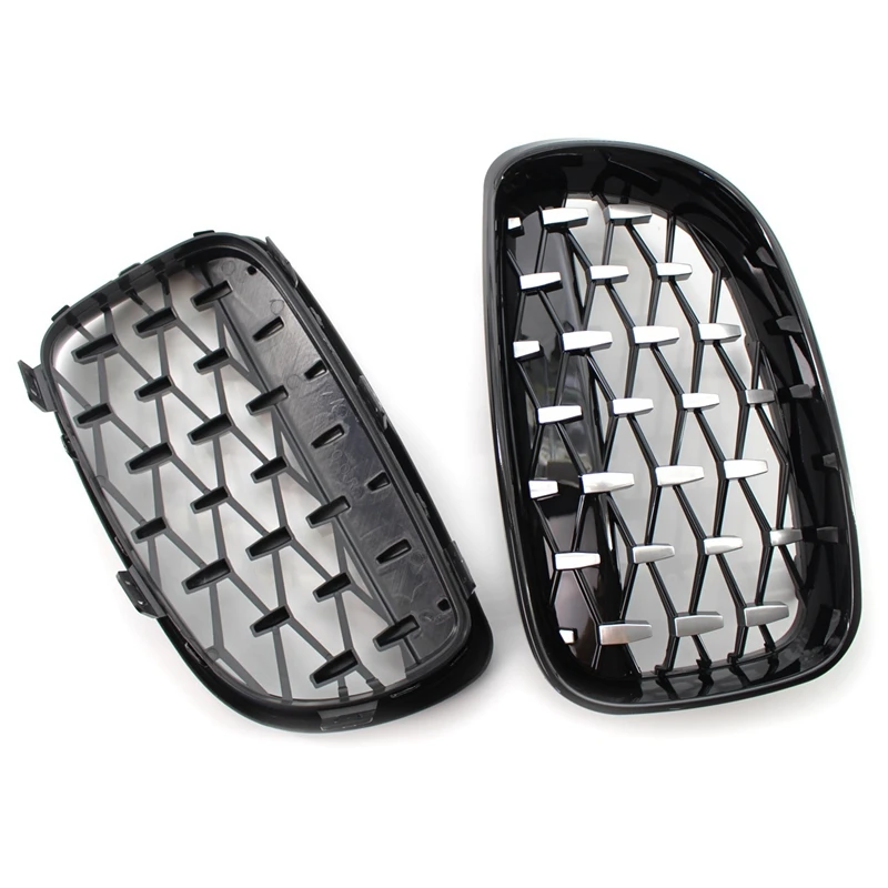 

Car Front Kidney Grill, Pair Front Hood Diamond Grille Grill For-BMW 1 Series E81 E82 E87 E88 LCI 2007-2013
