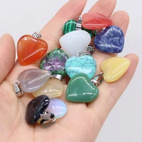 6pcslot charms natural stone pendant heart shape mix color agates stone pendant for making diy jewelry necklace accessories