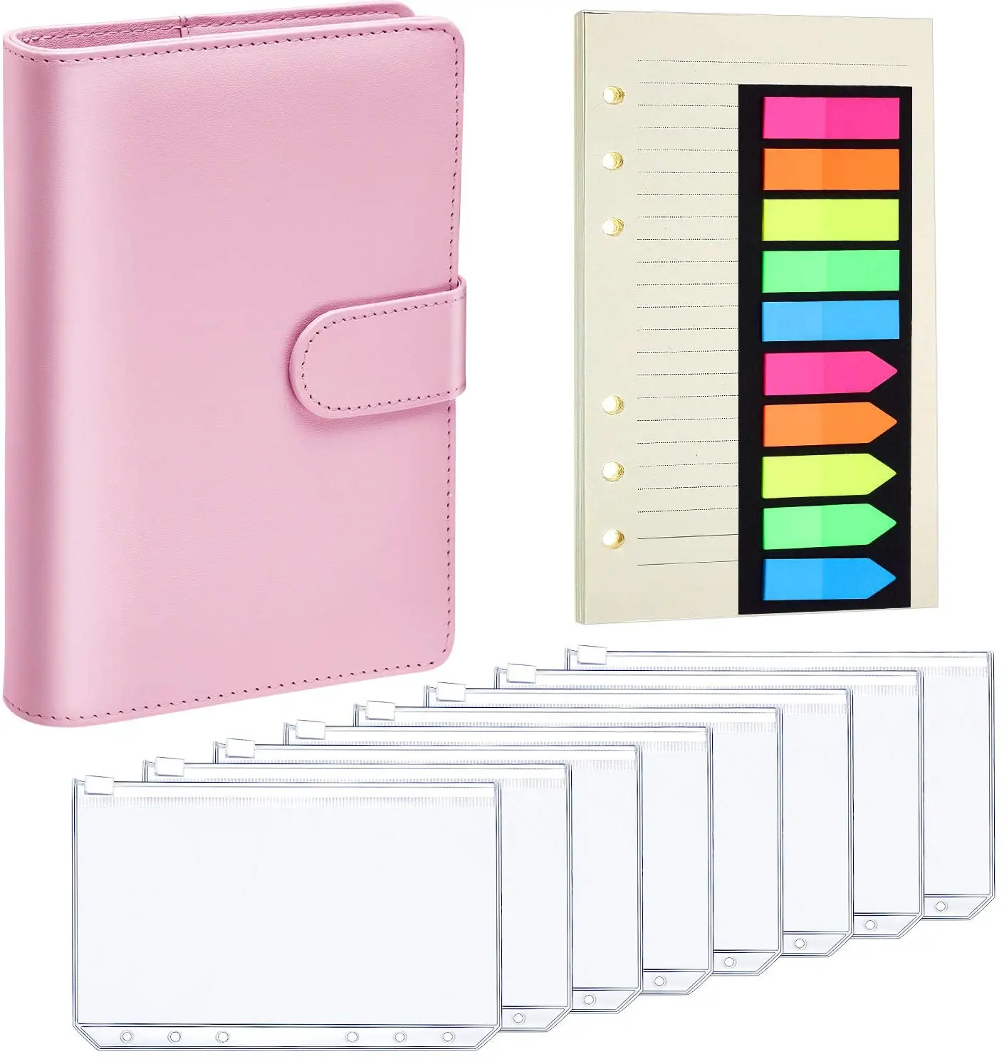 

A6 PU Leather Notebook Binder Magnetic Filling 6 Round Binder Covers, Binder Pocket A6 Size 6-Hole Binder Zipper Folder, A6