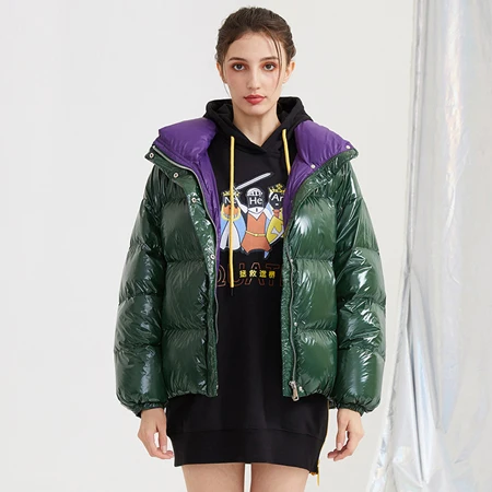 YNZZU Chic новая зимняя куртка женская повседневная короткая пушистая пуховая куртка женская утепленная теплая свободная яркая верхняя одежда A1121 - Цвет: Зеленый