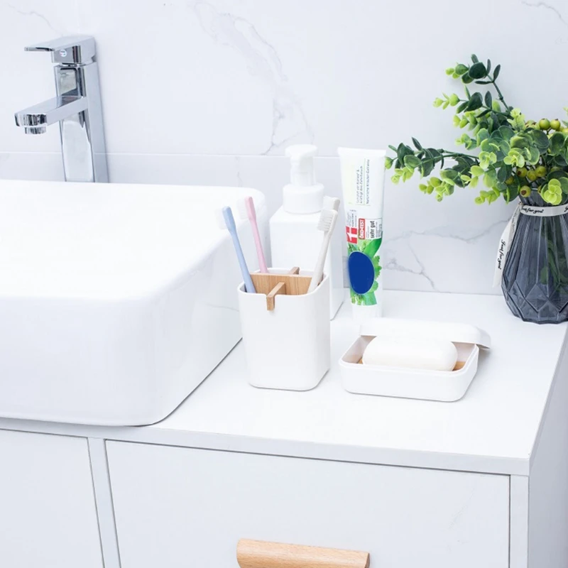 

Portable Leak-Proof Soap Dish with Lid Handmade Soap Holder Case Wooden Bracket H3CC