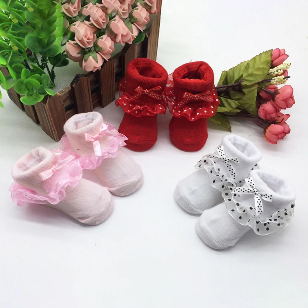 

Infant Princess Lace Floral Socks Children New Autumn Winter Toddlers Combed Cotton Ankle Socks Baby Girls Bowknots Socks