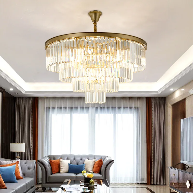 

Modern Round Golden Chandelier LED Crystal Lamp for Restaurant Dinning Room Lighting American Crystal Light Fixture