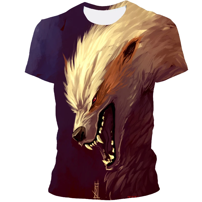 

Men's fashion Wolf novel pattern men's T-shirt 3D printing 2021 summer new T-shirt men's casual top big T-shirt