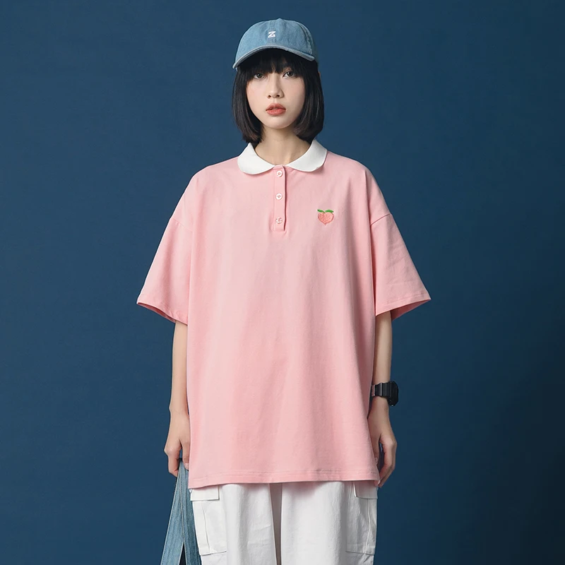 Женская рубашка поло с коротким рукавом свободная повседневная хипстерская
