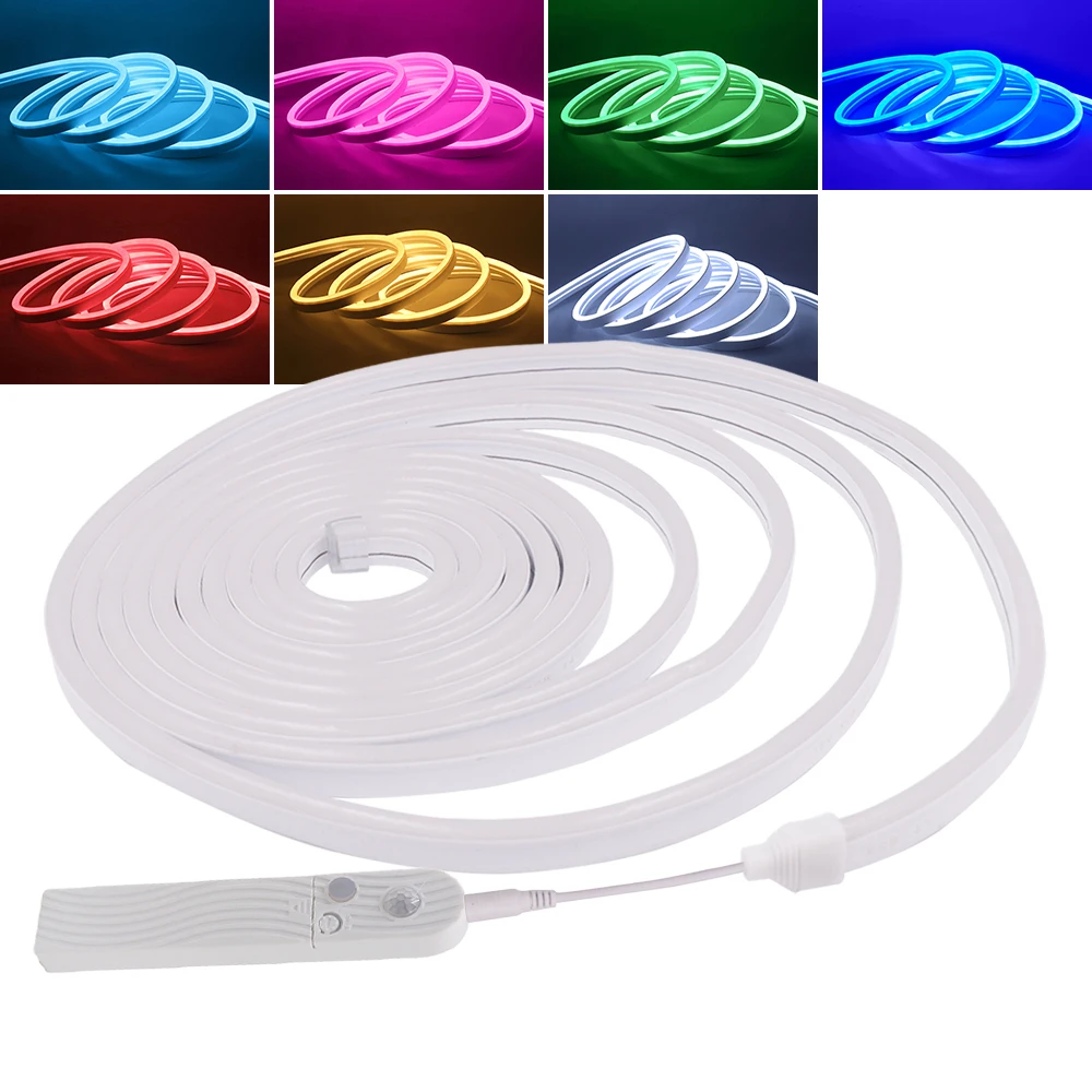 Battery Powered LED Neon Light DC5V USB Neon Strip Rope Lamp 2835 120Leds/m PIR Motion Sensor Flexible Neon Led Tape Waterproof