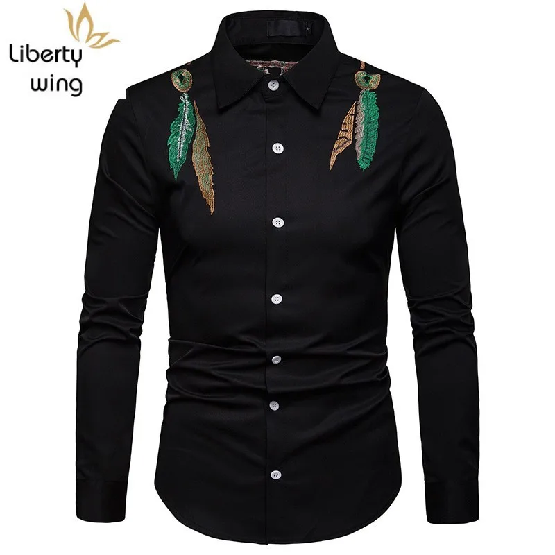 Новинка осени 2020 однобортные мужские рубашки с вышивкой элегантные приталенные