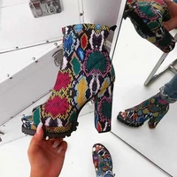 winter 2020 new womens zipper snake pattern waterproof platform high heeled thick soled open toe low tube boots autumn