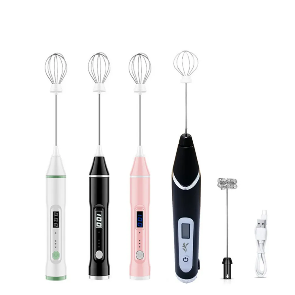 

3 Speeds LED Display 2 In 1 Portable Handheld Milk Frother Coffee Drink Juice Food Mixer USB Rechargeable Hand Blender Egg Whisk