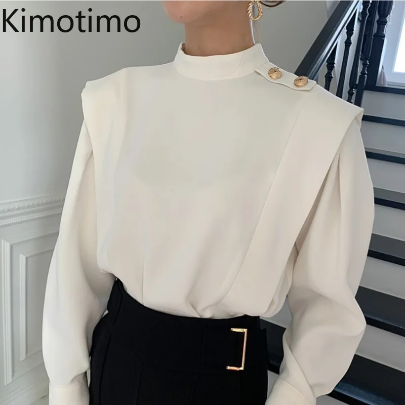 

Kimotimo Bloues Shirt Women 2020 Autumn Spring Long Sleeve White Elegant Blusas Korean Chic Fake Two Pieces Tops Femme Clothing