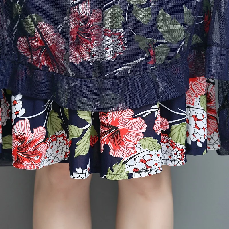 

2019 New young mother summer Dresses simple elegant fashion print short-sleeved noble middle-aged women's round neck dress