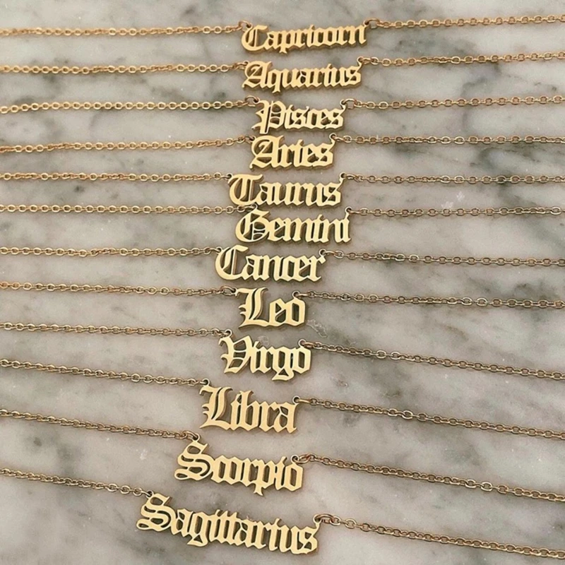 

Fashion Zodiac Alphabet Necklace Creativity European Girls Twelve Constellation Alloy English Letter Necklaces Jewelry For Women