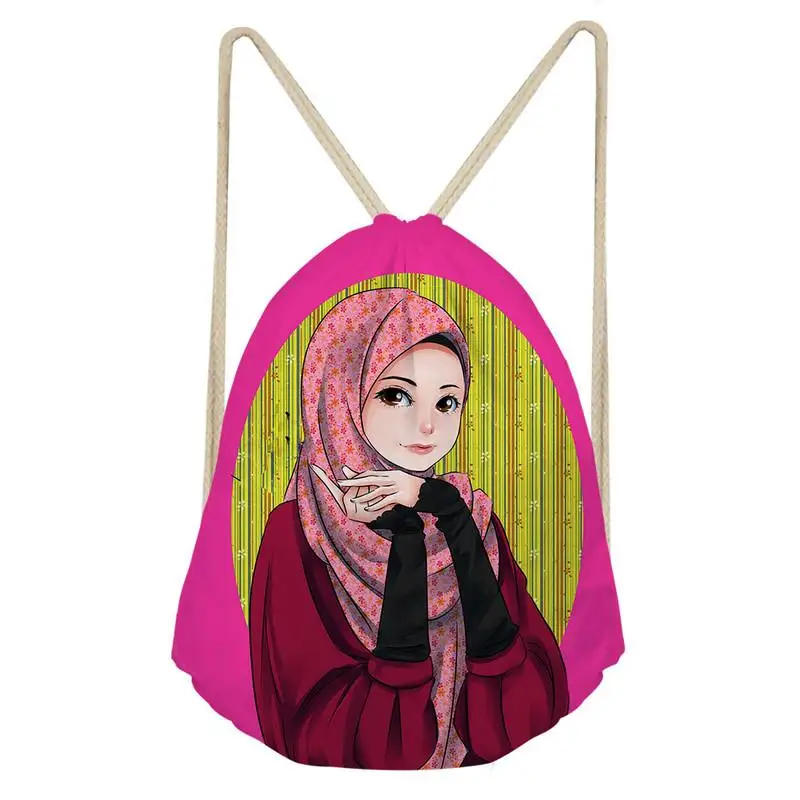 

3D Pattern Islamic Girls Pattern Travel Drawstring Pocket Drawstring Backpack Kid Schoolbag Draw String Bag Worek Plecak Sznurek