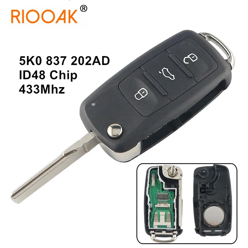 

433MHz Remote Flip Key for VW/VOLKSWAGEN 5K0837202AD Beetle/Caddy/Eos/Golf/Jetta/Polo/Scirocco/Tiguan/Touran/UP with ID48 Chip
