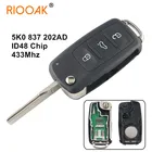 Дистанционный откидной ключ 433 МГц для VWVOLKSWAGEN 5K0837202AD BeetleCaddyEosGolfJettaPoloSciroccoTiguanTouranUP с чипом ID48
