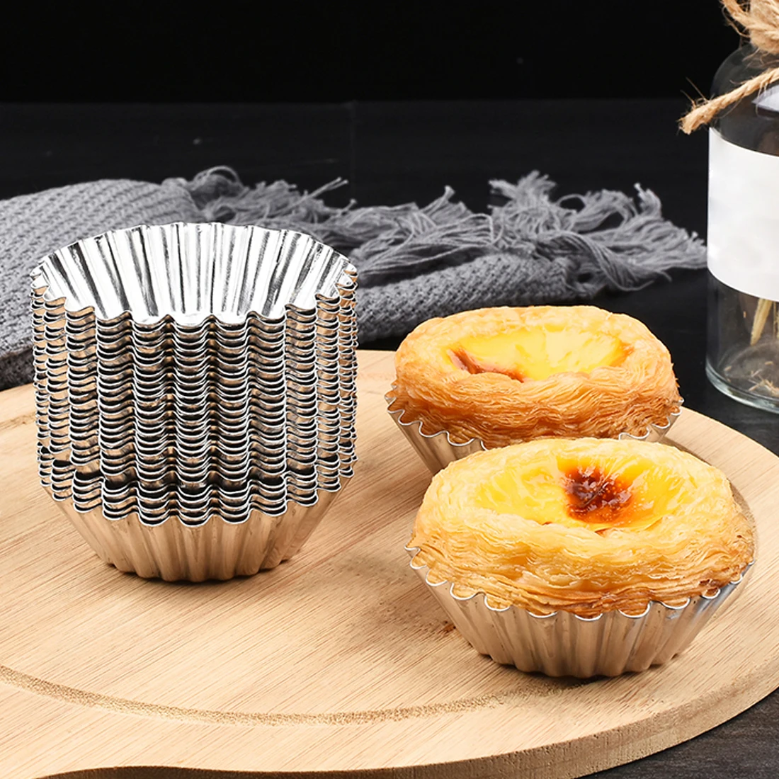 

10pcs Nonstick Ripple Aluminum Alloy Egg Tart Mold Flower Shape Reusable Cupcake and Muffin Baking Cup Tartlets Pans