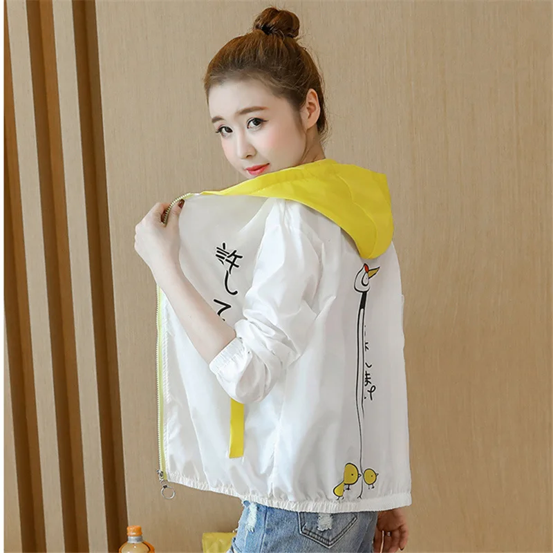 Женская ветровка с капюшоном ZQLZ разноцветная Базовая Свободная куртка в стиле