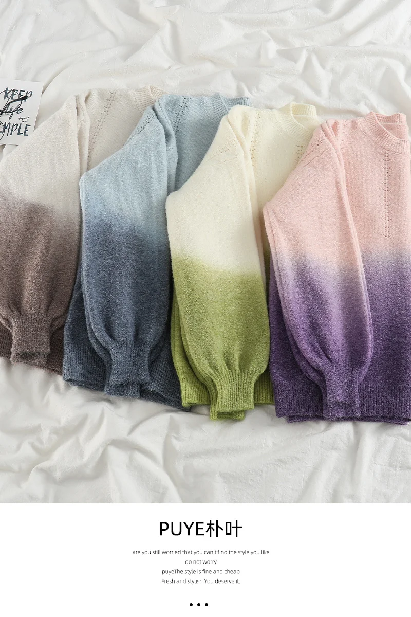 

Gradient Loose Lazy Sweater Women's Autumn Winter New Round Neck Pullover Long Sleeve Knitted Top Tops Sweaters Streetwear