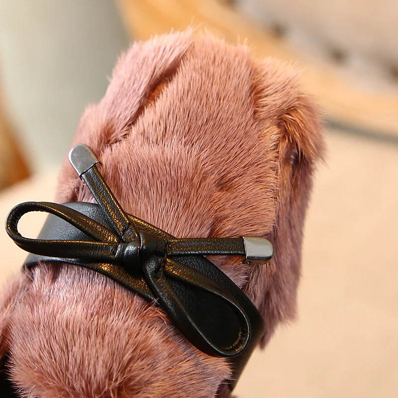 New Winter Kids Bow Princess Shoes Baby Girls Black Sweet Children Fur Brand Fashion Slip On Loafer Warm Moccasin |