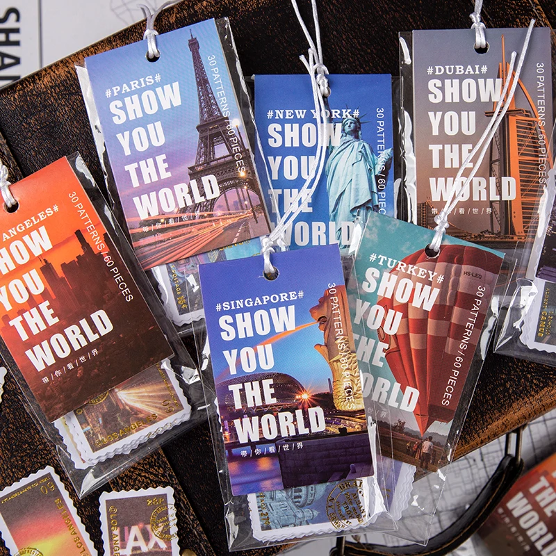 

Yoofun 8designs Deco Sticker for Scrapbooking Bullet Journaling World Travel Diary Phone Post Stamp Stickers Bonus Free Tag