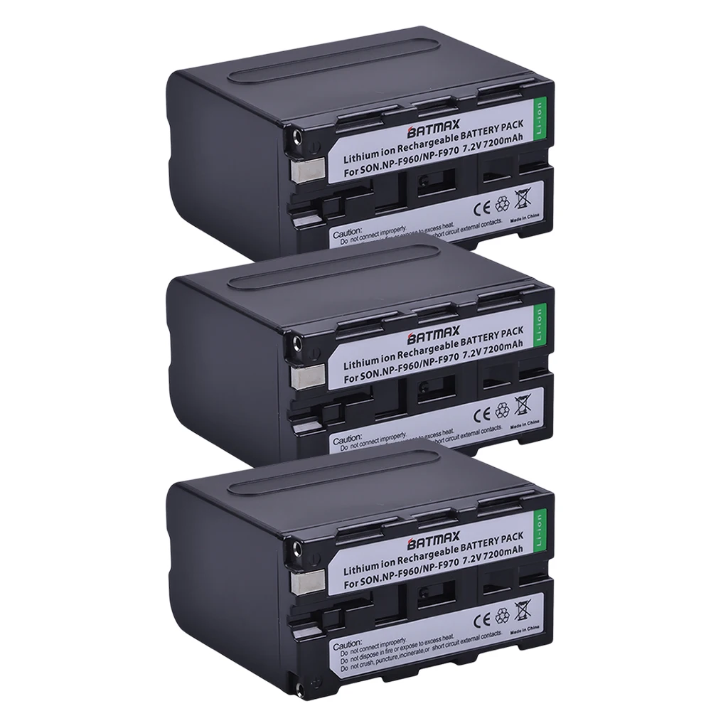 3 battery Batmax 7200 мА/ч, NP-F970 F960 F970 NP-F960 Батарея akku емкостью с светодиодный Мощность индикаторы для sony NP-F550 NP-F770 NP-F750 F960 F970 - Цвет: 3 battery