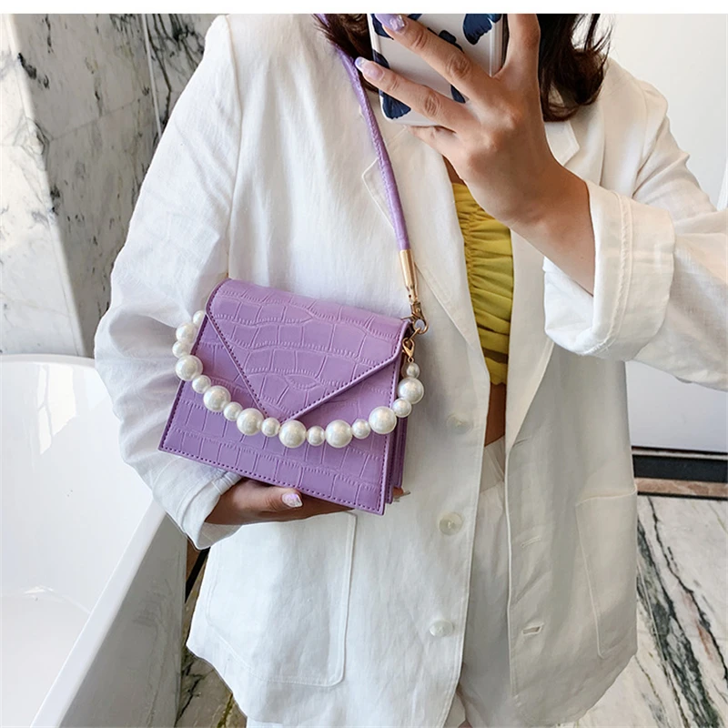 

Pearl Design Mini Stone Pattern PU Leather Crossbody Bags For Women 2020 Elegant Shoulder Handbags Female Cross Body Bag