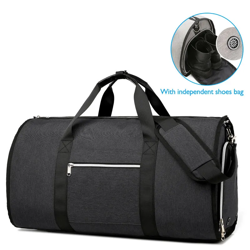 Blk (with shoe bag) OZUKO, Большая вместительная мужская сумка для путешествий, многофункциональная сумка для хранения, ручная багажная сумка для путешествий, водонепроницаемая дорожная сумка с карманом для обуви - Цвет: Blk (with shoe bag)