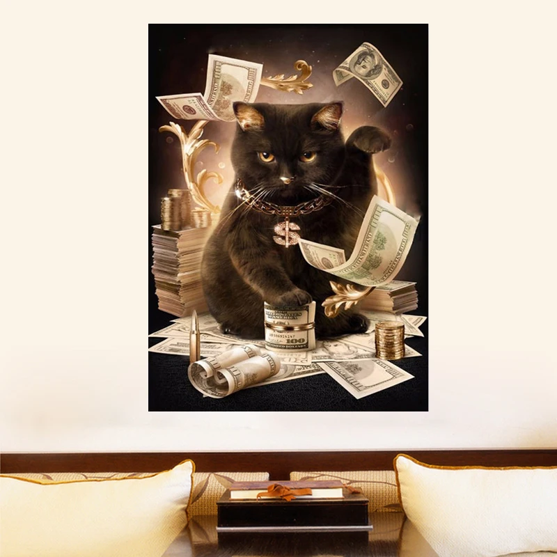 Набор для алмазной вышивки 5D сделай сам картина с изображением кошки и доллара