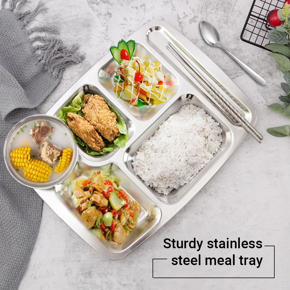 

Stainless Steel Segmented Trays Divided Plate Meal Tray Food Serving Tray 6 Sections for Restaurant Factory Canteen