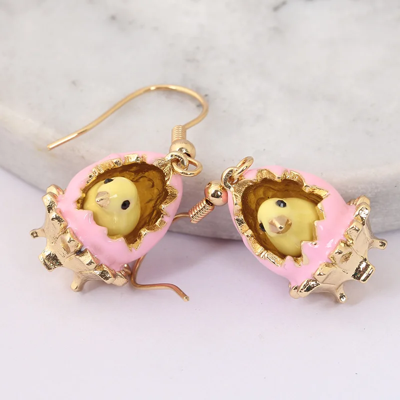 

Original ms huang egg manual enamel glaze painted decoration earrings ear hook green gold plating