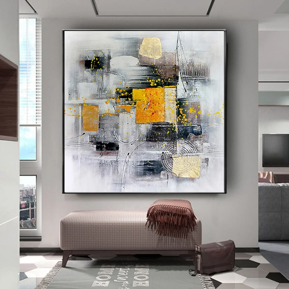 

Handpainted Oil Painting Yellow knife painting textured Abstract Painting wall art for Living Room Decor Canvas artwork gift