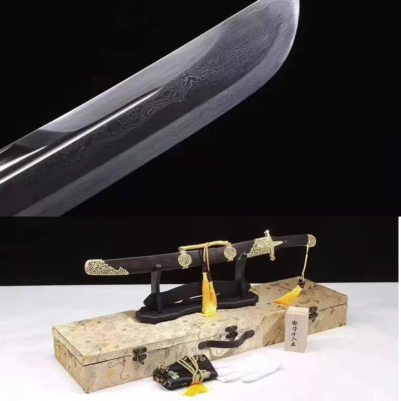 

Yuen Long waist knife short Samurai knife hand forged folding pattern steel