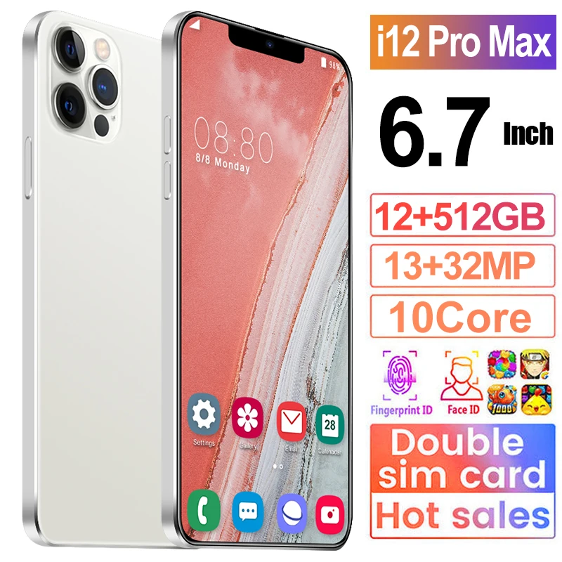 

Global Version i12ProMax Smartphones 6.7inch HD Mobile Phone 6800mAh battery Android10.0 Type-C plug 4G/5G 12GB +512GB CellPhone