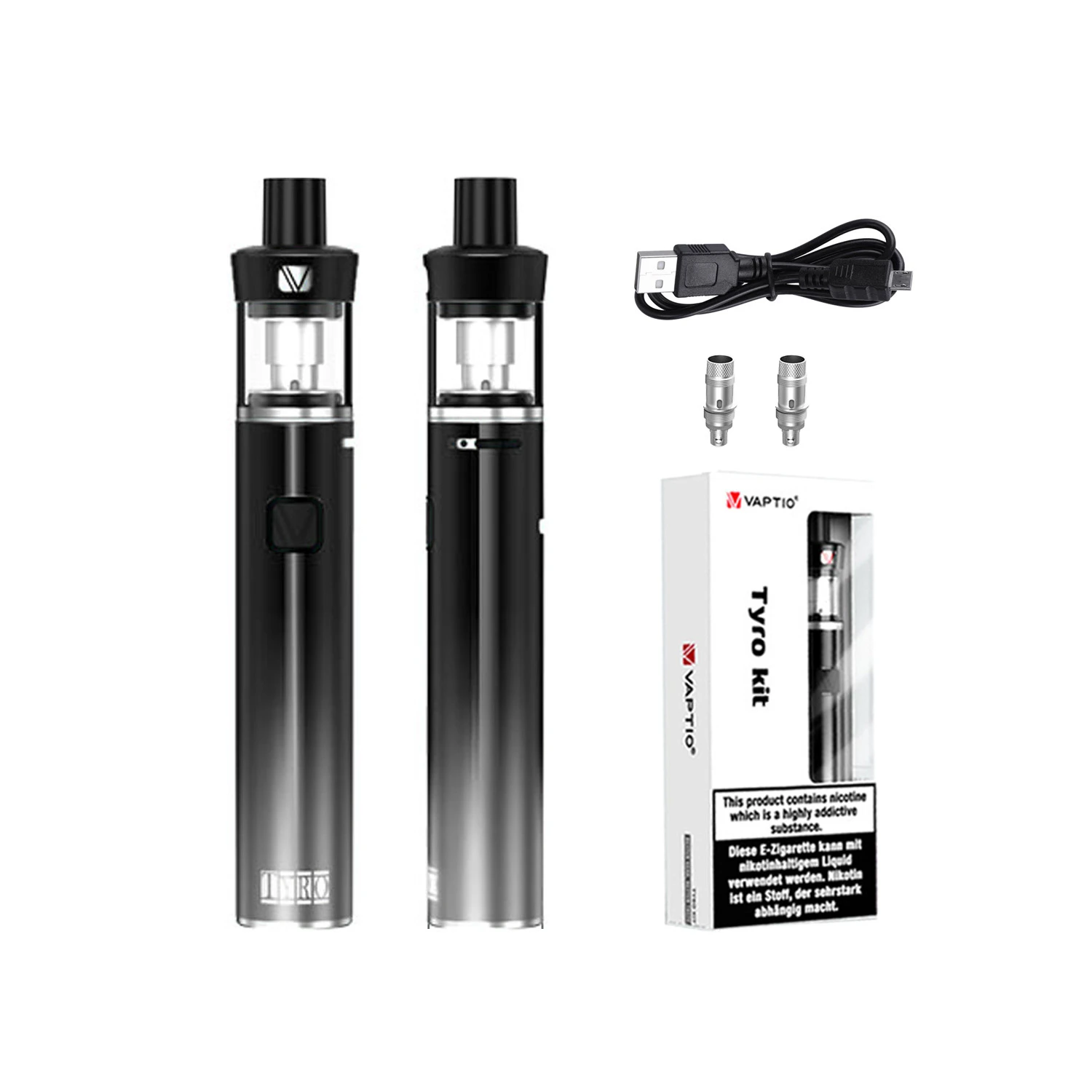 

Gifts 5 Coils! Vaptio TYRO Vape Pen Kit With Dual Cosmo Coils 500mAh Built In Battery 2.0ml Top Filling Atomizer