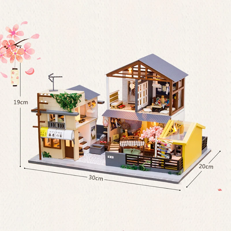 

Big Doll House Furniture DIY Wooden House Vintage Model Building Japanese Style Birthday Gift Kids Toys Miniature Dollhouse Kit