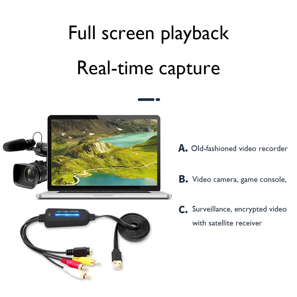 

Portable USB Video Converter Audio capture Card One Way Adapter PC Cable Adapter for TV DVD Video Capture Converter