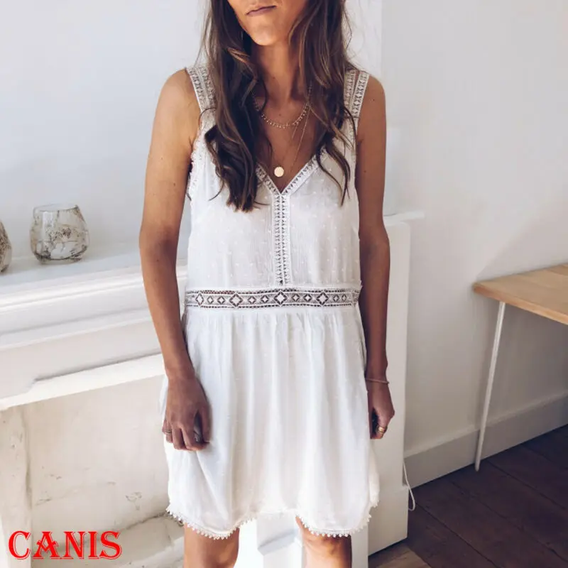 Модный новый женский летний Повседневный свободный сарафан без рукавов Топы
