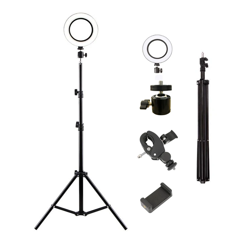 Светодиодный кольцевой светильник 16 см с регулируемой яркостью и штативом 83