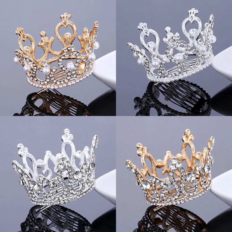 TDQUEEN, круглые свадебные диадемы и короны, покрытые серебром и золотом, свадебные аксессуары для волос для женщин