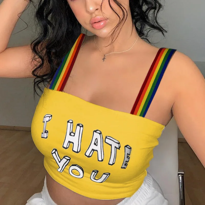 Майка женская с радужным принтом Модный облегающий топ на бретелях в Корейском